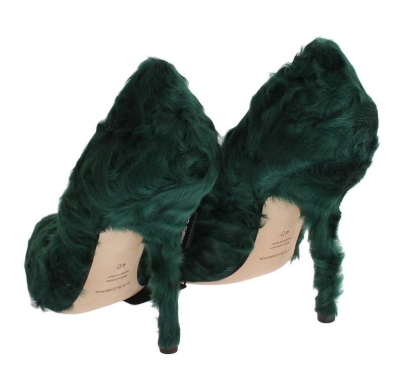 Élégant Green Xiangao Fur en cuir Pompes