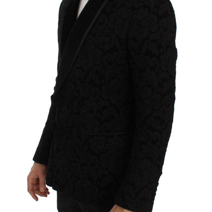 Élégant blazer à mélange de soie noire slim