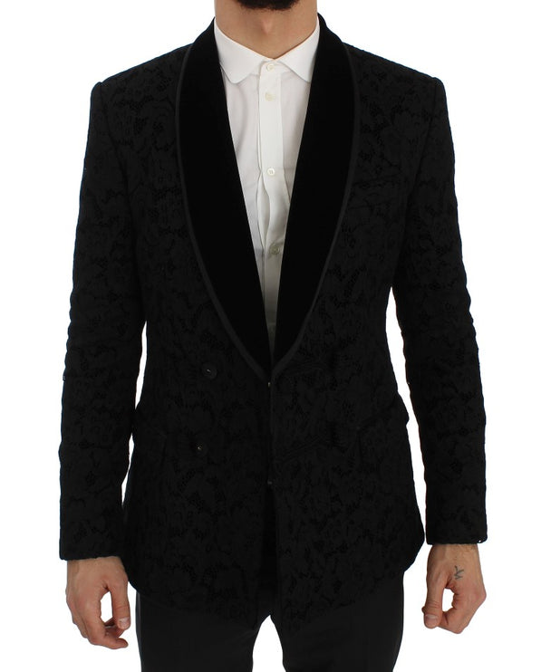 Élégant blazer à mélange de soie noire slim