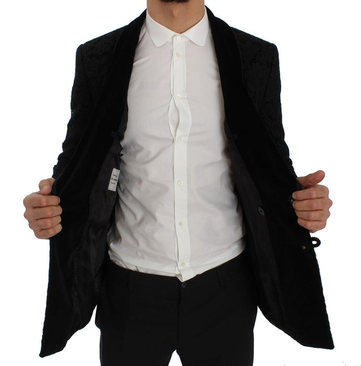 Élégant blazer à mélange de soie noire slim