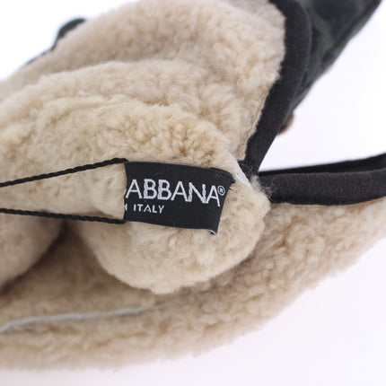 Guanti eleganti in lana shearling grigio con borchie