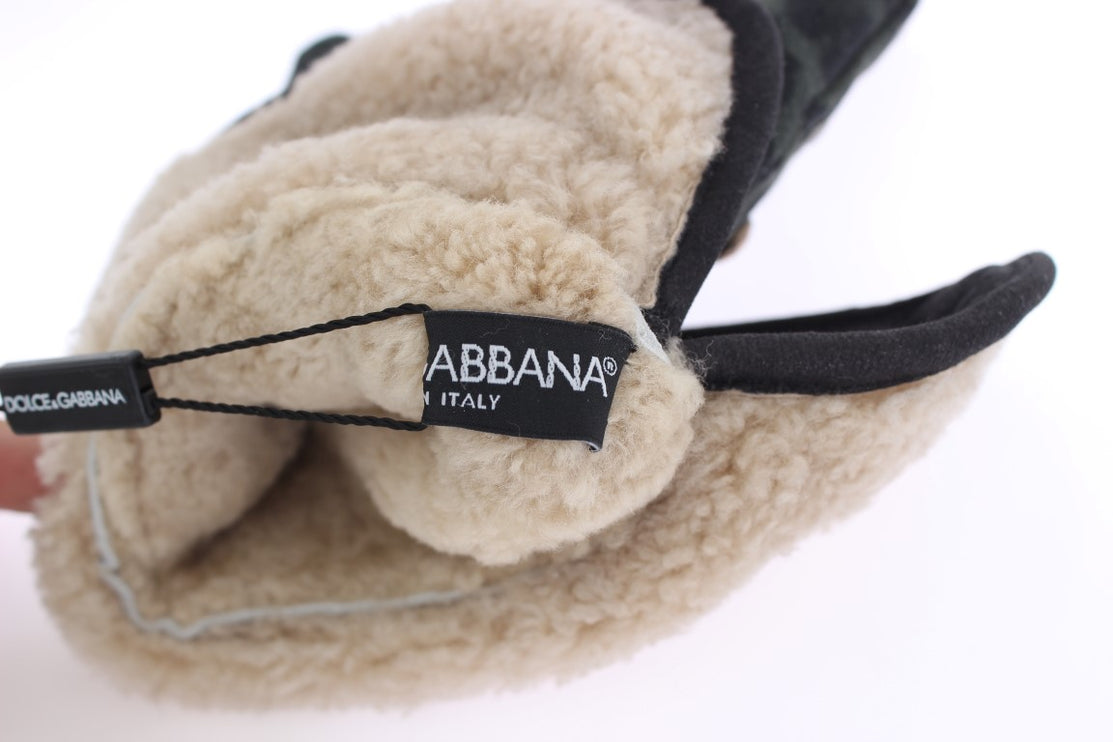 Guanti eleganti in lana shearling grigio con borchie