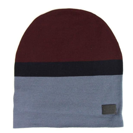 Unisex Burgundy Blue Wool Beanie Medium Knit Cap