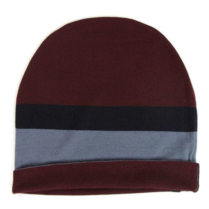 Unisex Burgundy Blue Wool Beanie Medium Knit Cap