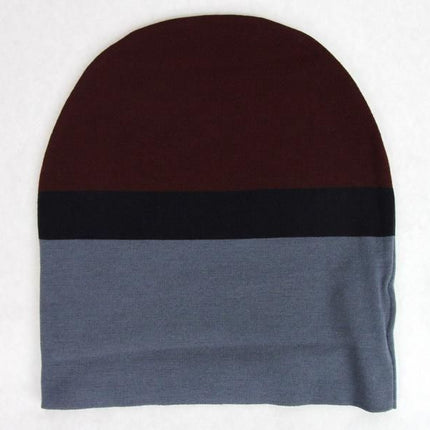 Unisex Burgundy Blue Wool Beanie Medium Knit Cap