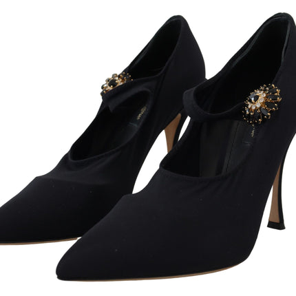 Chic Black Mary Jane Sock Pumps avec des cristaux