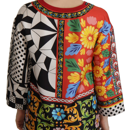 Silk Baroque Floral Round Neck Blouse