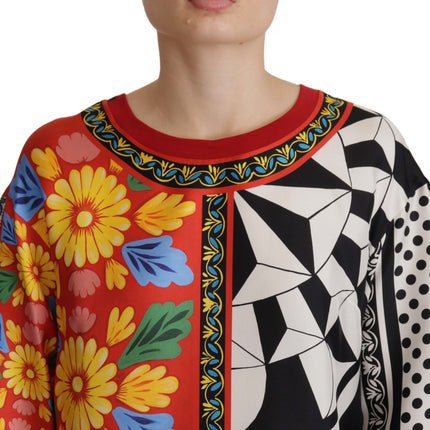 Silk Baroque Floral Round Neck Blouse