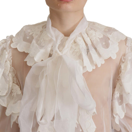 Elegant White Lace Silk-Cotton Top