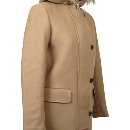 Hotte de garniture en fourrure de manteau en laine de chameau de camel pour femmes