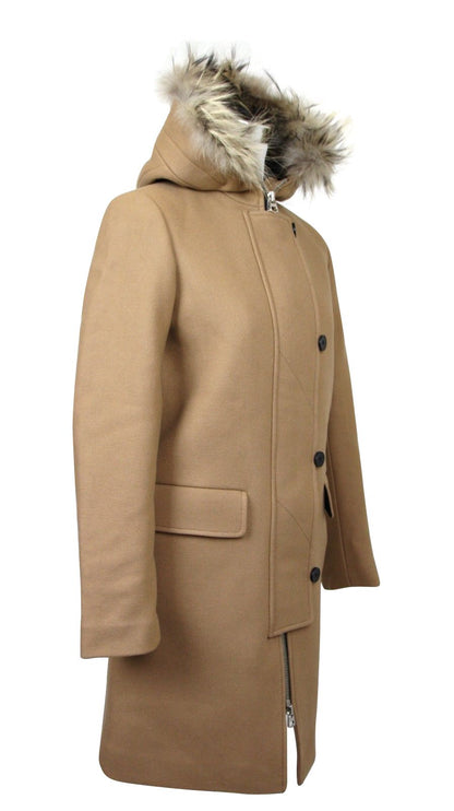 Hotte de garniture en fourrure de manteau en laine de chameau de camel pour femmes