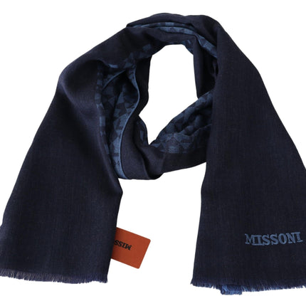 Navy Wool Knit Unisex Neck Wrap Fringe Shawl Men's Scarf