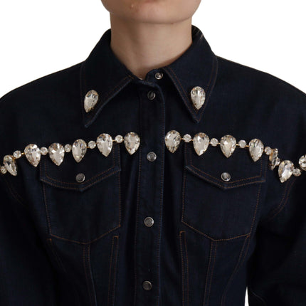 Elegant Crystal Ombellised Denim Veste