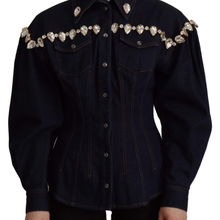 Elegant Crystal Ombellised Denim Veste