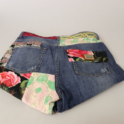 Patchwork de cintura alta denim flaco