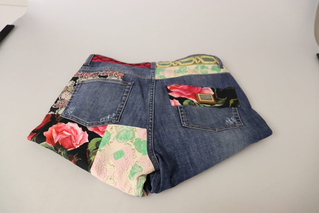 Patchwork de cintura alta denim flaco