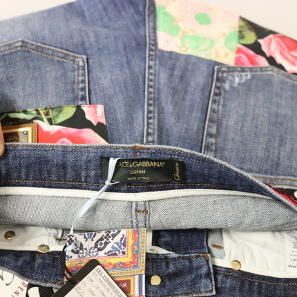 Patchwork de cintura alta denim flaco