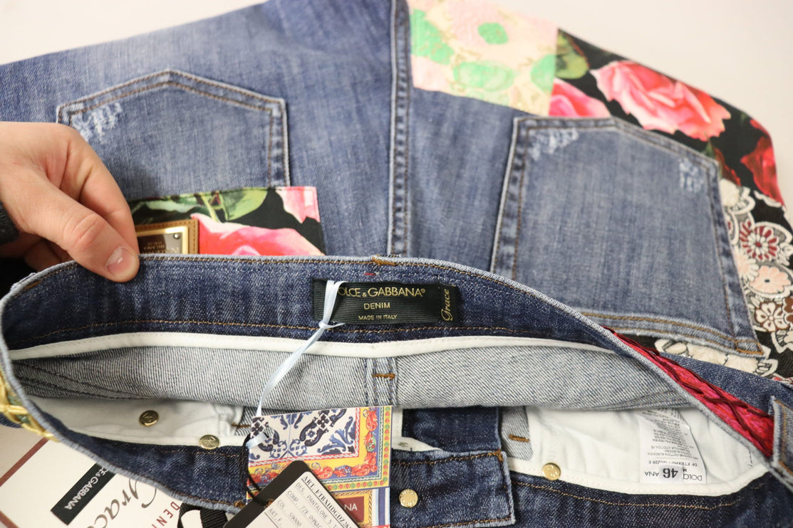 Patchwork de cintura alta denim flaco