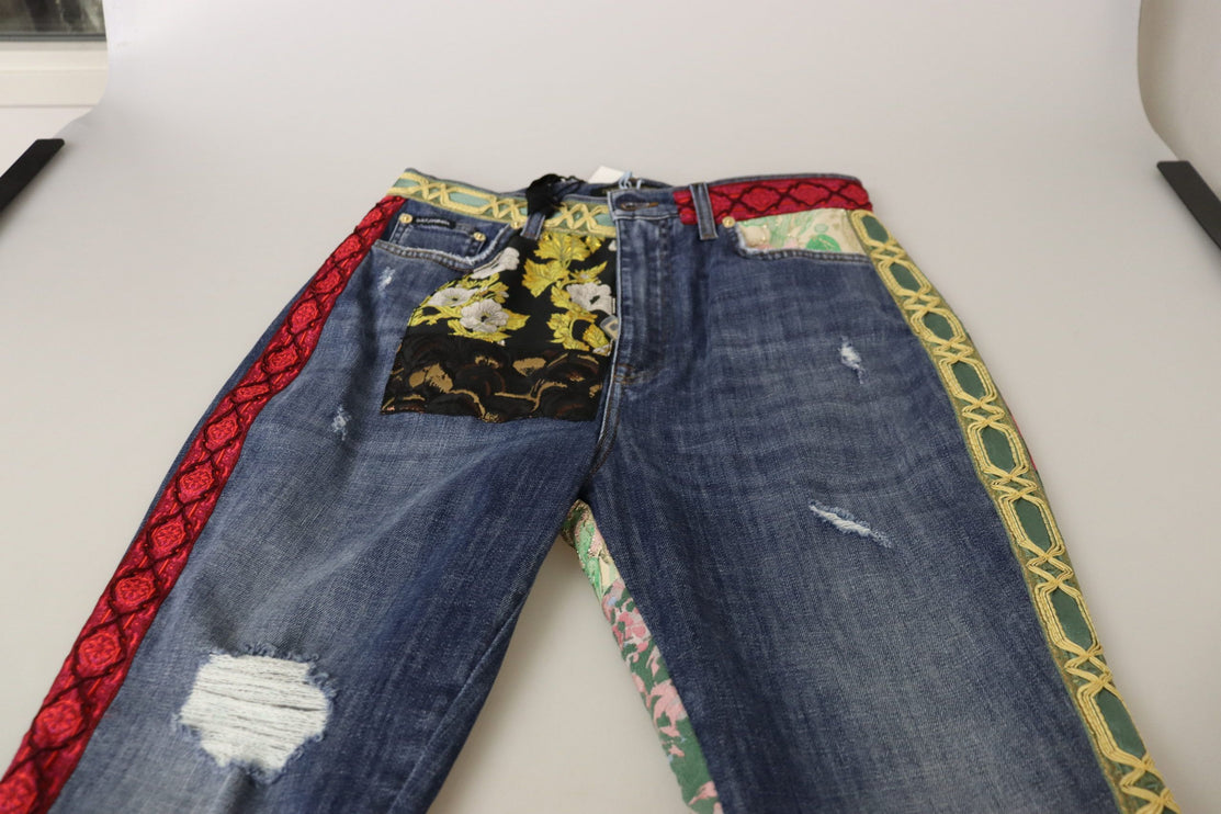 Patchwork de cintura alta denim flaco