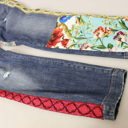 Patchwork de cintura alta denim flaco