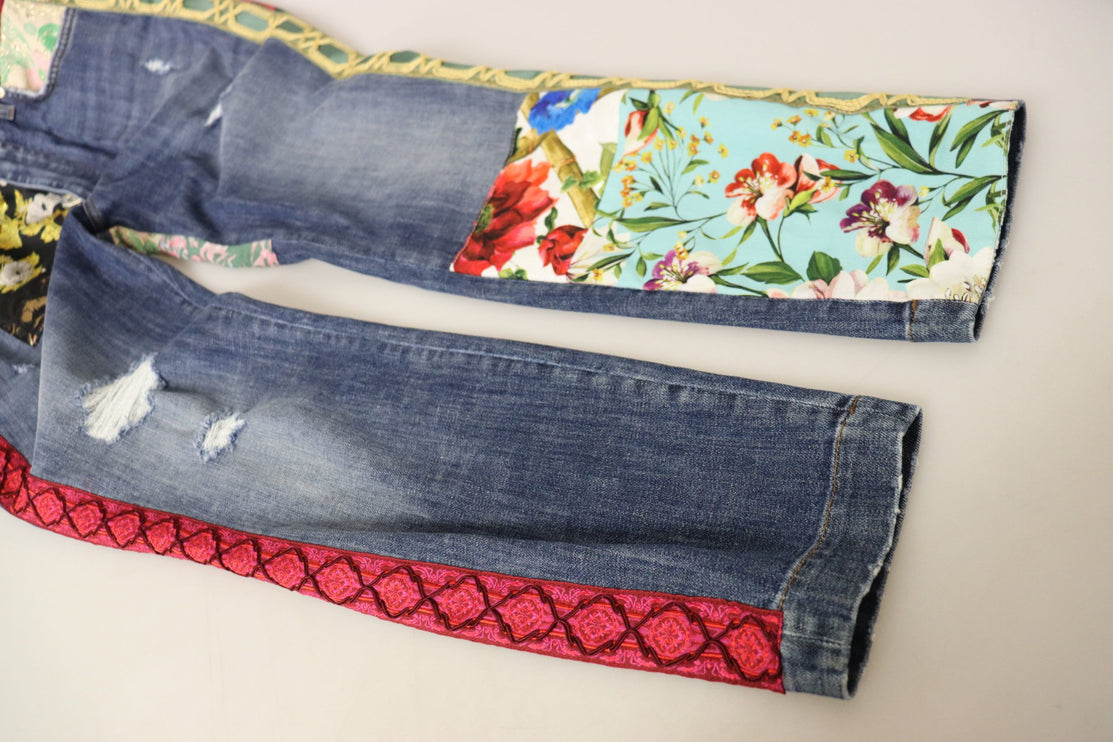 Patchwork de cintura alta denim flaco