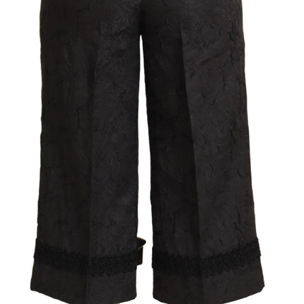 Pantalon recadré en brocart noir élégant