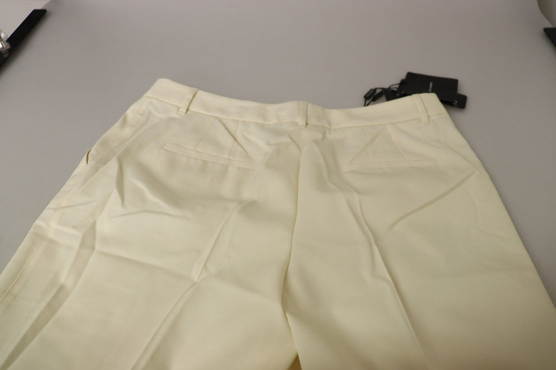 Elegantes pantalones de lana de cintura alta marfil