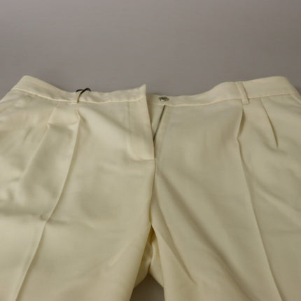 Pantalon en laine à taille haute ivoire élégante