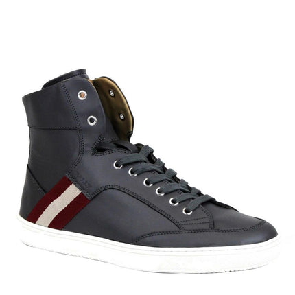 Zapatilla de cuero de ternera gris oscuro Hi Top Sneaker con beige rojo