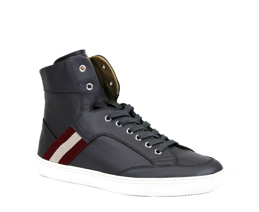 Zapatilla de cuero de ternera gris oscuro Hi Top Sneaker con beige rojo