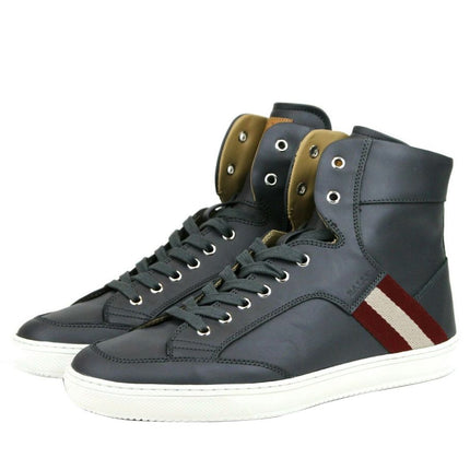 Zapatilla de cuero de ternera gris oscuro Hi Top Sneaker con beige rojo