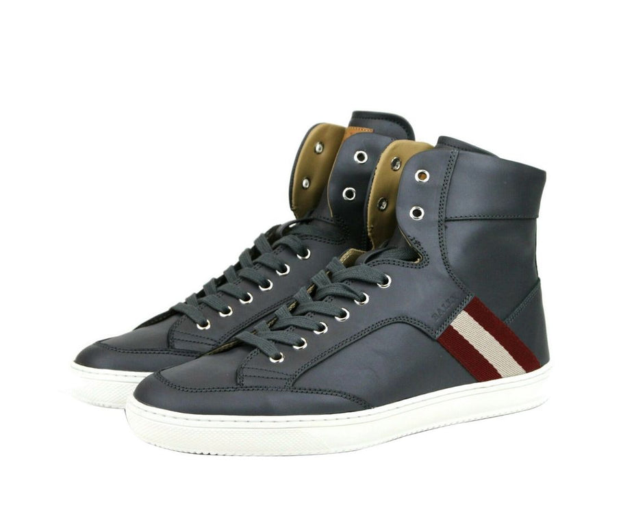 Zapatilla de cuero de ternera gris oscuro Hi Top Sneaker con beige rojo