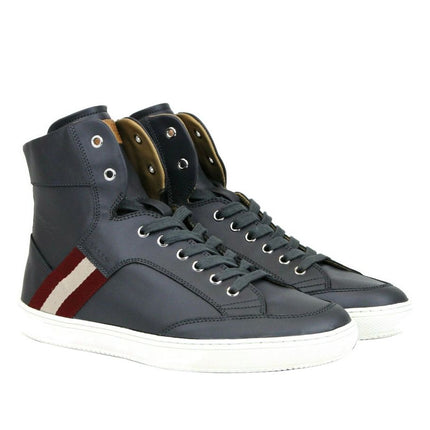 Zapatilla de cuero de ternera gris oscuro Hi Top Sneaker con beige rojo