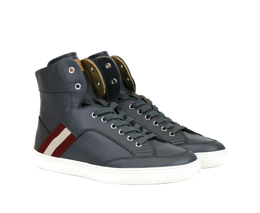 Zapatilla de cuero de ternera gris oscuro Hi Top Sneaker con beige rojo