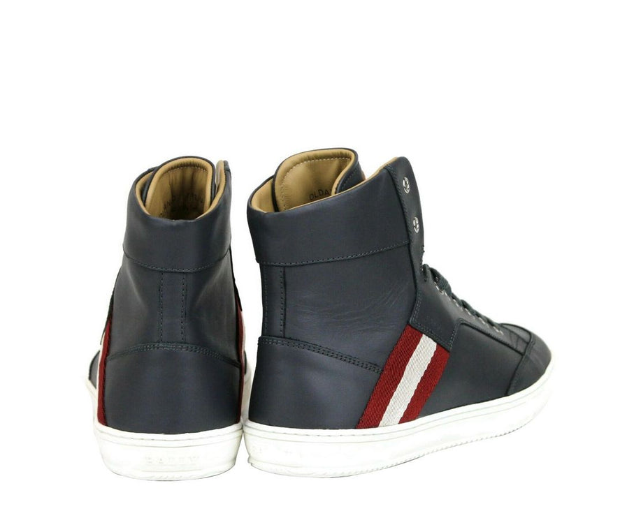 Zapatilla de cuero de ternera gris oscuro Hi Top Sneaker con beige rojo