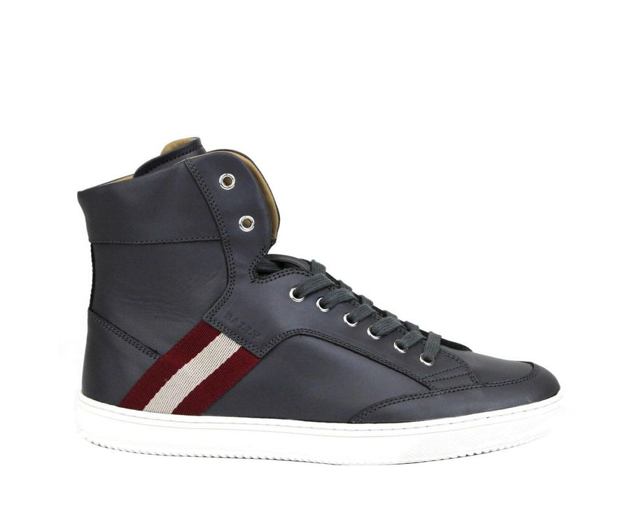 Zapatilla de cuero de ternera gris oscuro Hi Top Sneaker con beige rojo