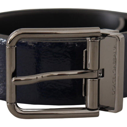 Elegant Blue Leather Belt with Silver Buckle