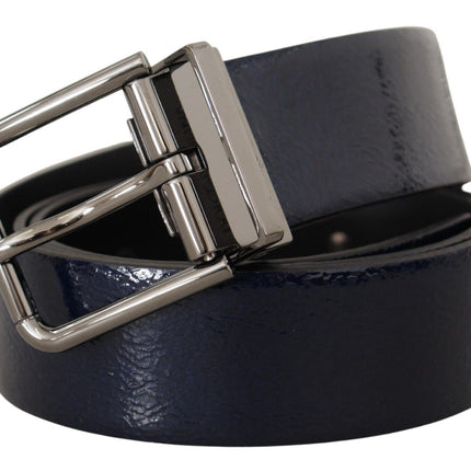 Elegant Blue Leather Belt with Silver Buckle