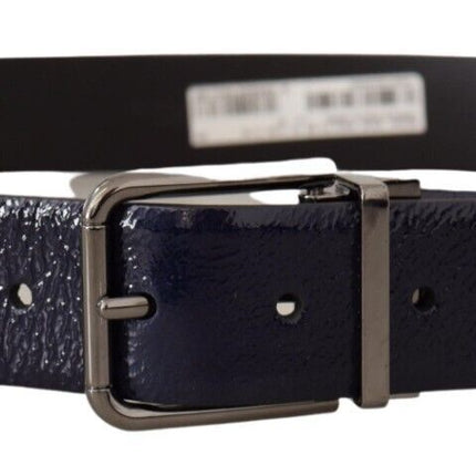 Elegant Blue Leather Belt with Silver Buckle