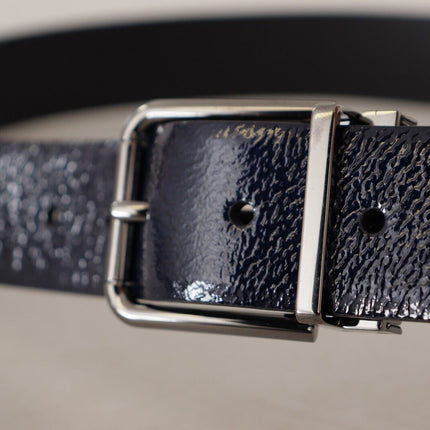 Elegant Blue Leather Belt with Silver Buckle