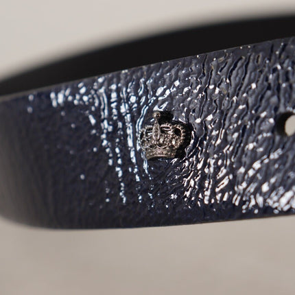 Elegant Blue Leather Belt with Silver Buckle