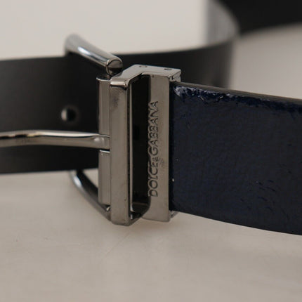 Elegant Blue Leather Belt with Silver Buckle