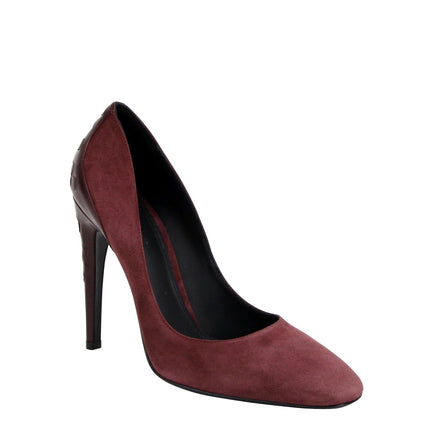 Tacones de lujo de cuero de gamuza oscura de rosa oscura para mujeres