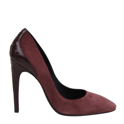 Tacones de lujo de cuero de gamuza oscura de rosa oscura para mujeres