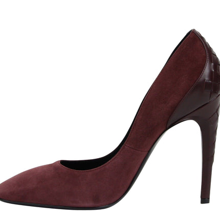 Tacones de lujo de cuero de gamuza oscura de rosa oscura para mujeres