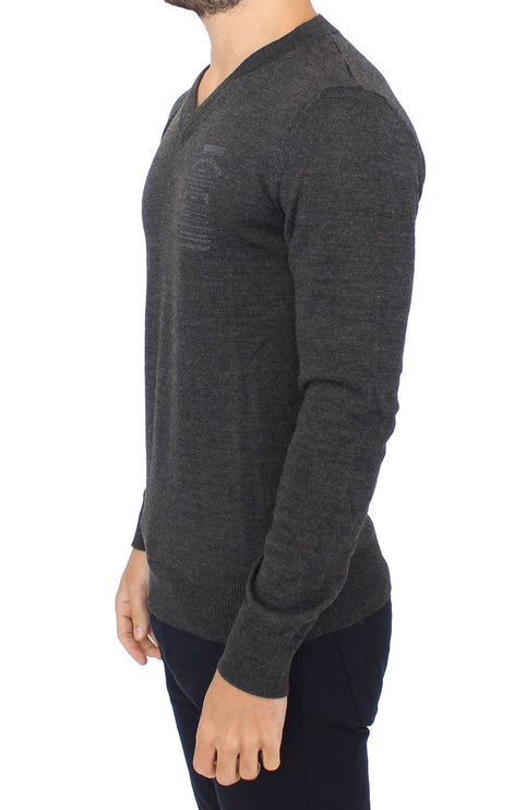 Pull pull de mélange en laine en V gris chic gris