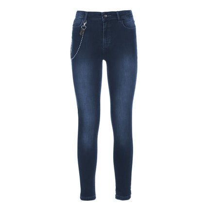 Jeans a fit sottili blu leggermente lavati leggermente lavati con dettagli a catena