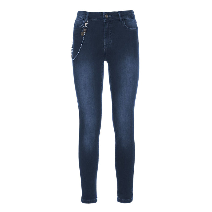 Chique licht gewassen blauwe slanke jeans met kettingdetail