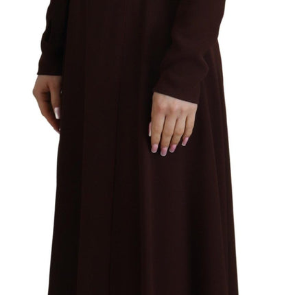 Elegant Brown Long Sleeve Wrap Dress