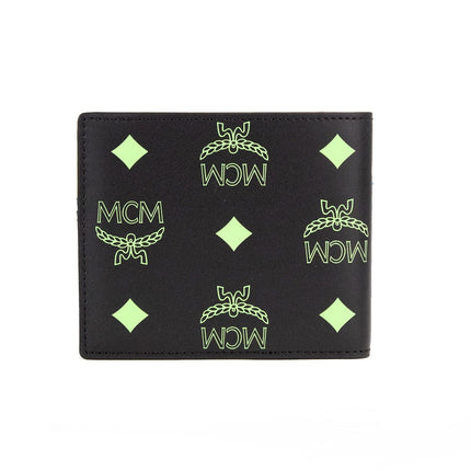 Billetera Bifold Pequeña Piel Visetos Monograma Logo Negro Verano Verde Liso